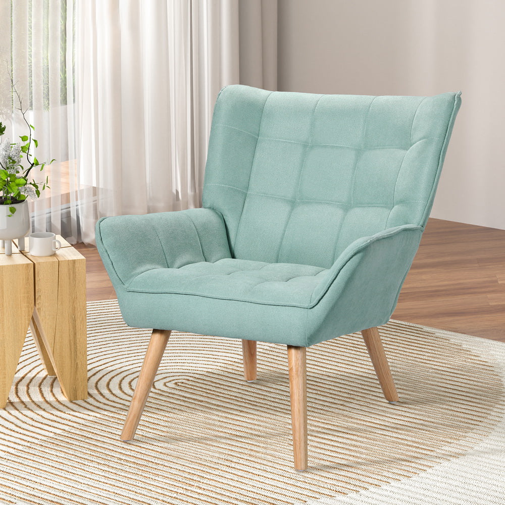 Marlook Armchair Lounge Chair Accent Chairs Sofa Linen Fabric Cushion Seat Blue