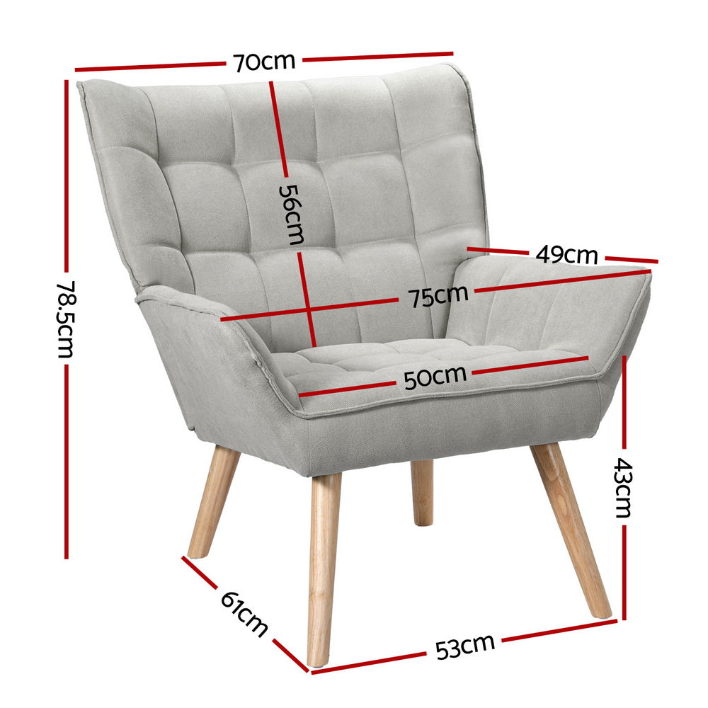 Marlook Armchair Lounge Chair Accent Chairs Sofa Linen Fabric Cushion Seat Grey