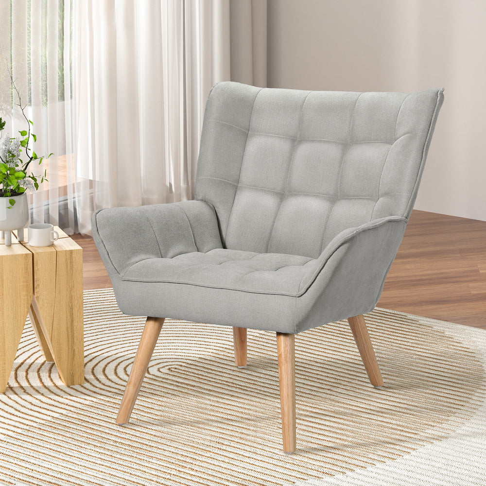 Marlook Armchair Lounge Chair Accent Chairs Sofa Linen Fabric Cushion Seat Grey