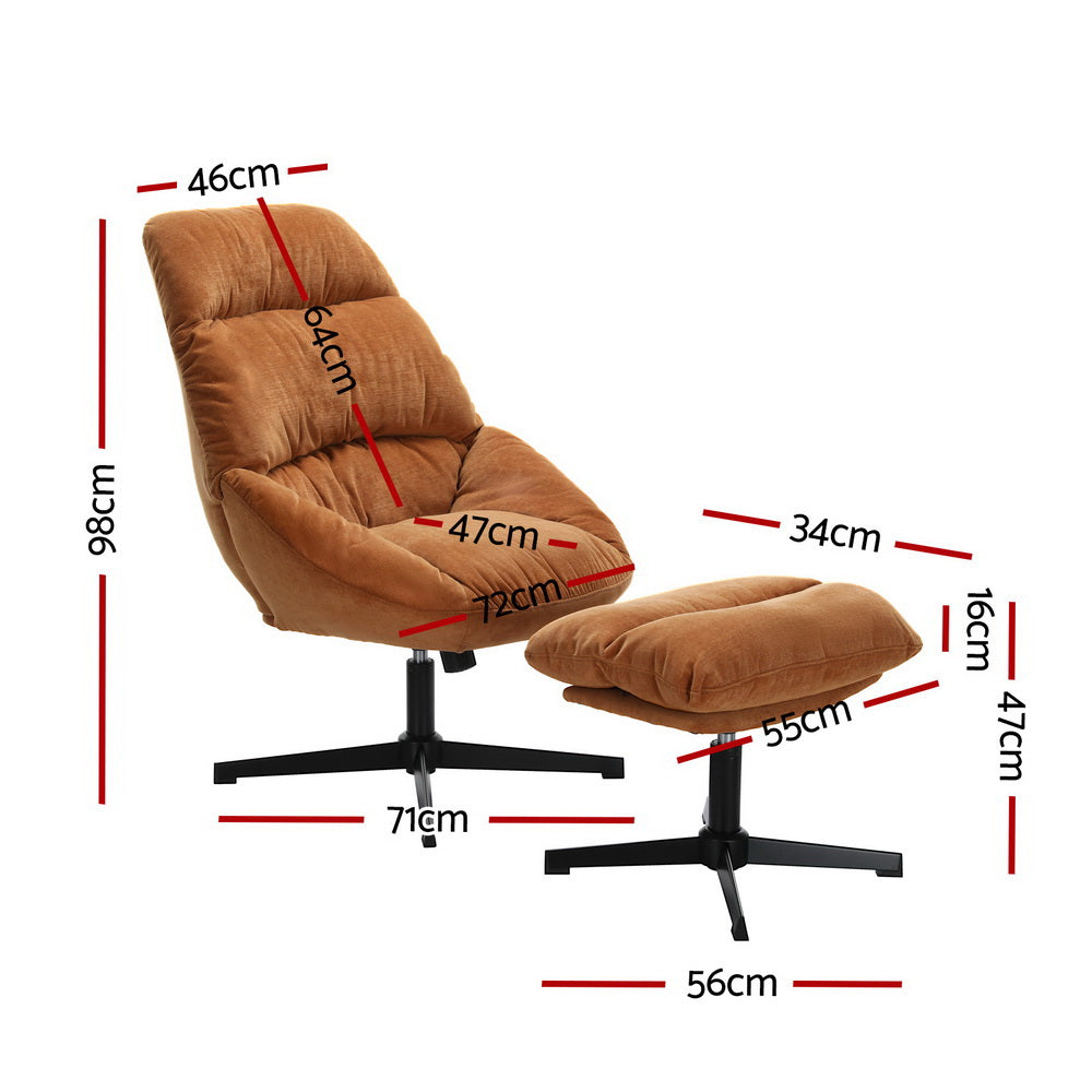 Marlook Armchair Set with Ottoman Linen Fabric Orange Yaro