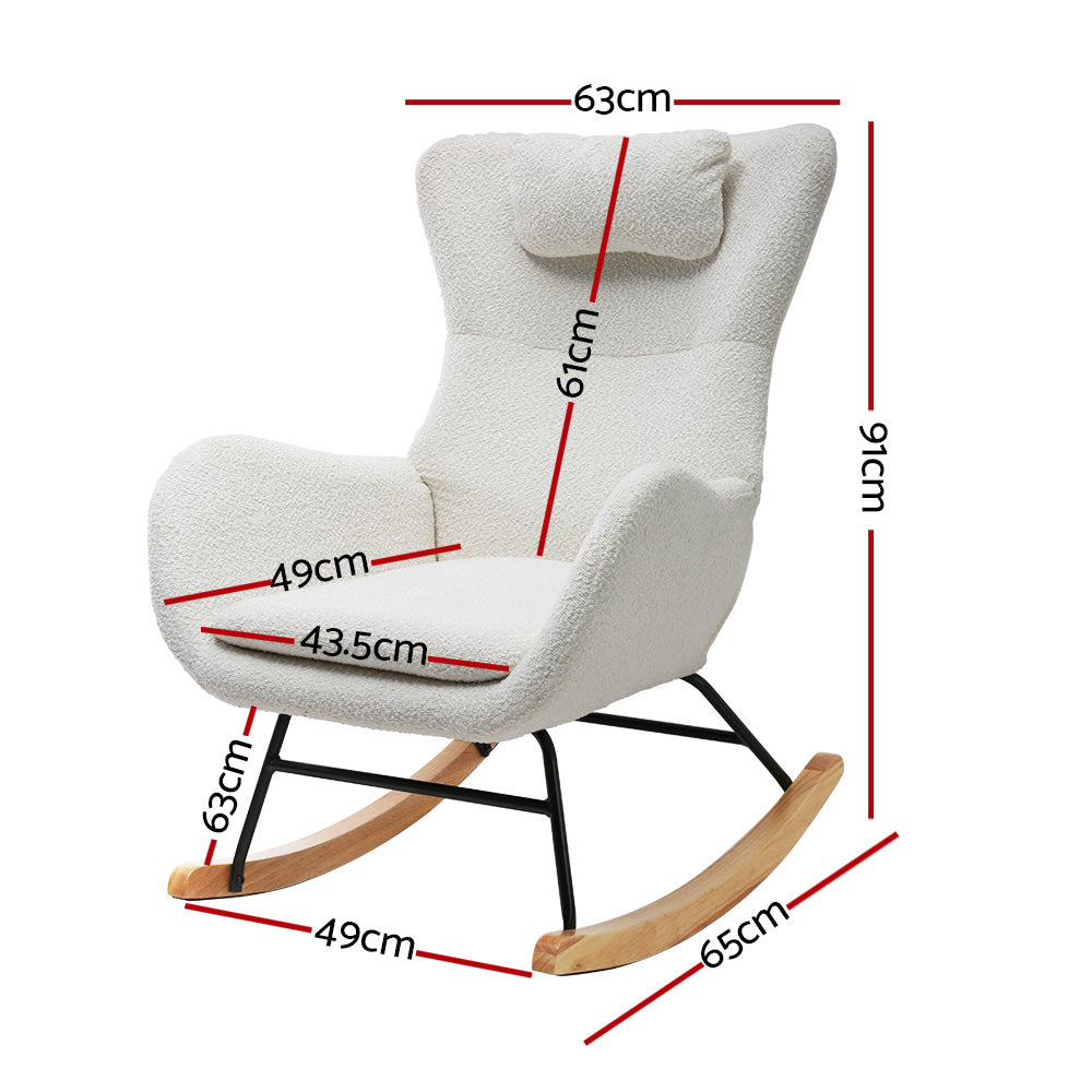 Marlook Rocking Chair Armchair Pillow Boucle White