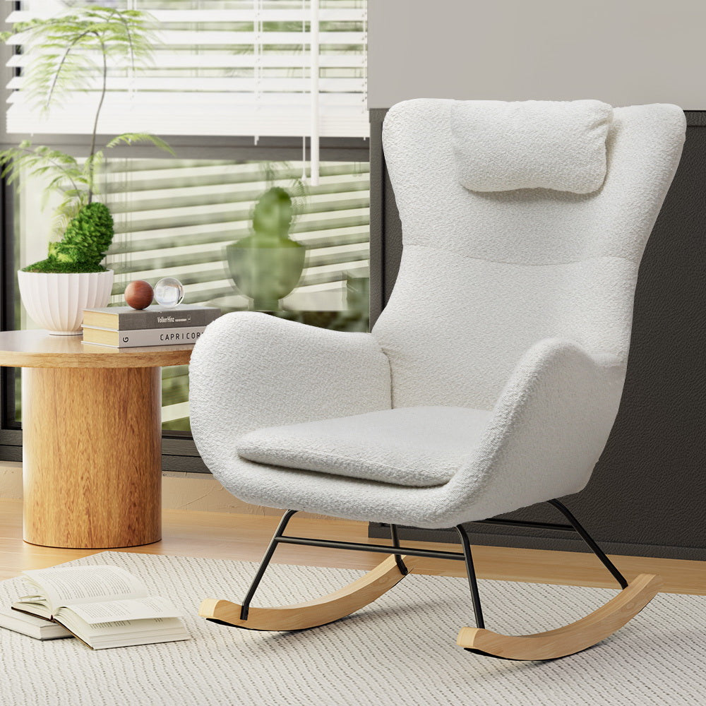 Marlook Rocking Chair Armchair Pillow Boucle White