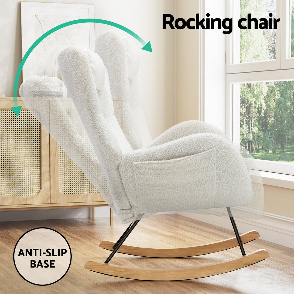 Marlook Rocking Chair Armchair Pillow Boucle White