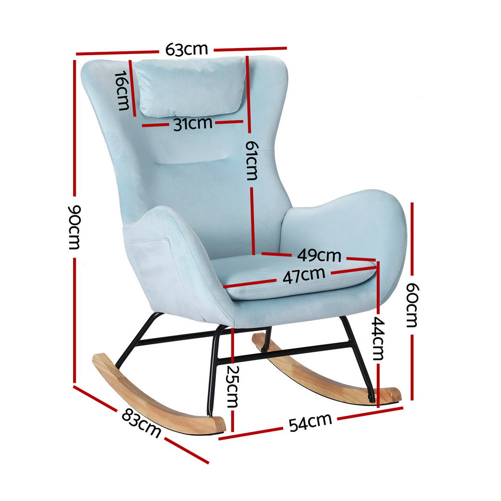 Marlook Rocking Chair Velvet Armchair Feeding Chair Blue