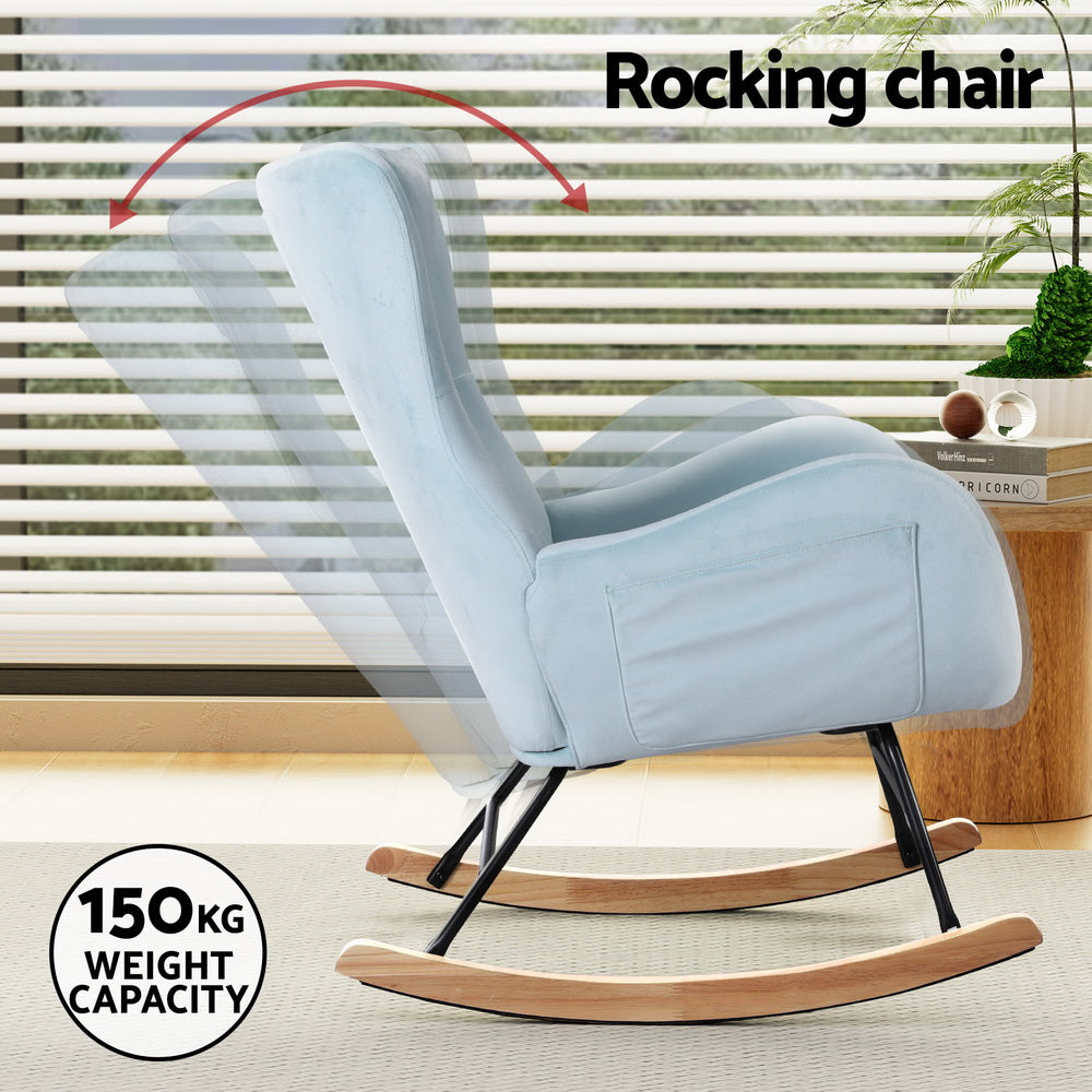 Marlook Rocking Chair Velvet Armchair Feeding Chair Blue
