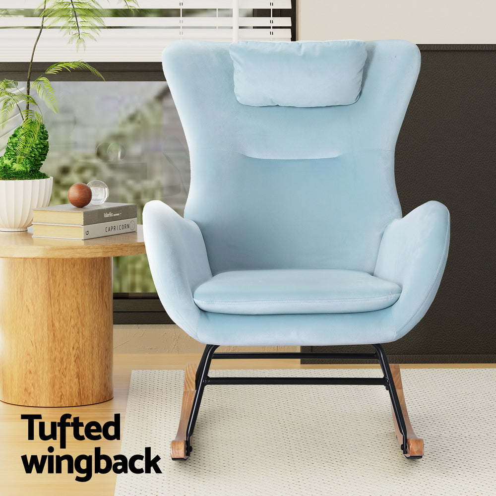 Marlook Rocking Chair Velvet Armchair Feeding Chair Blue