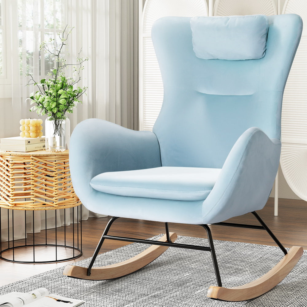 Marlook Rocking Chair Velvet Armchair Feeding Chair Blue
