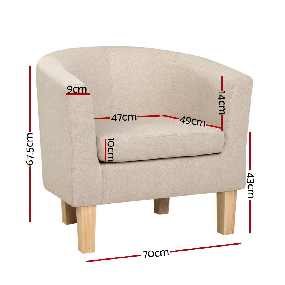 Marlook Armchair Lounge Chair Tub Accent Armchairs Fabric Sofa Chairs Beige