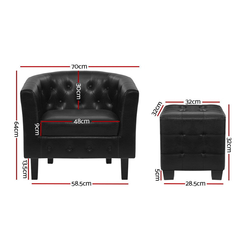 Marlook Armchair Set with Ottoman Black Ava