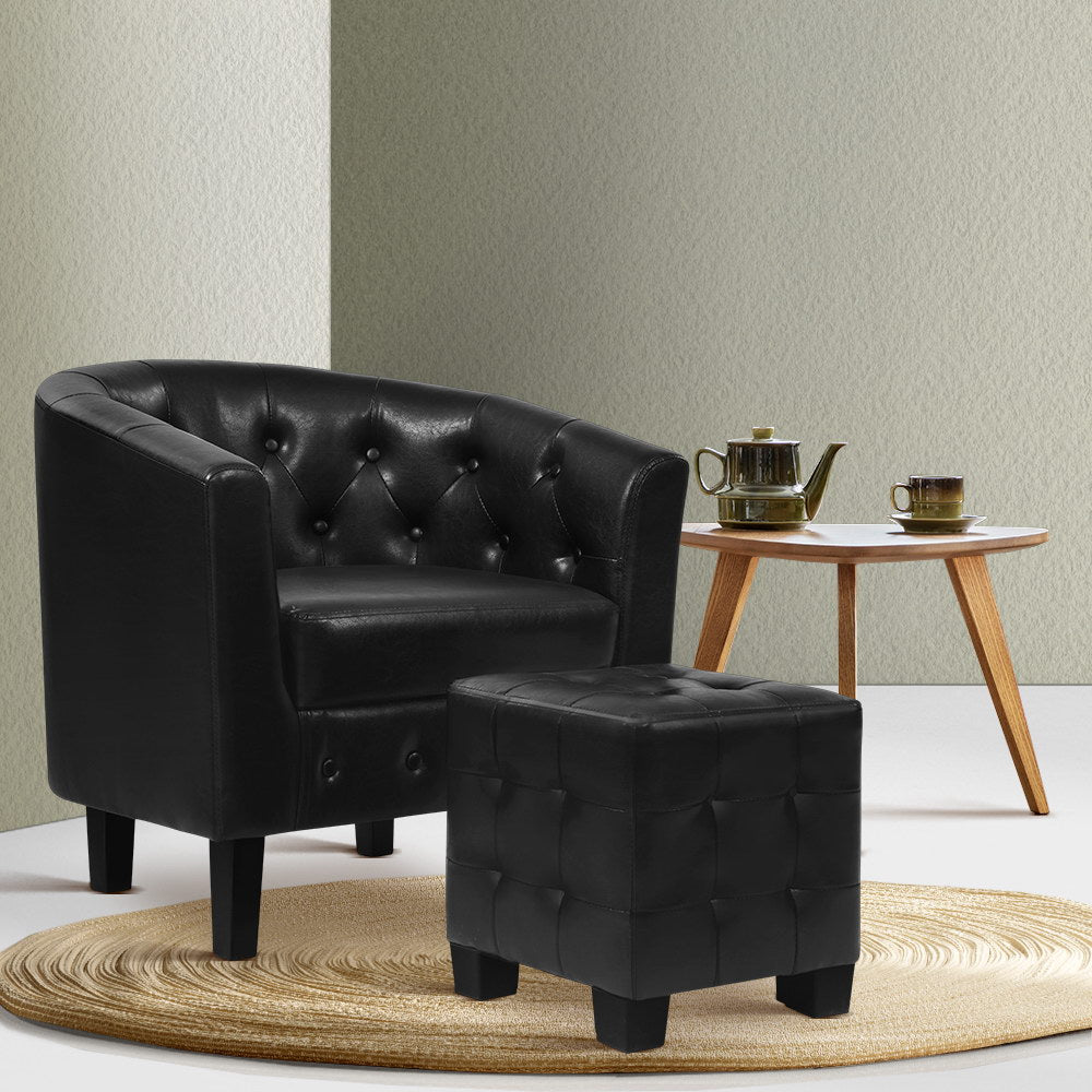 Marlook Armchair Set with Ottoman Black Ava