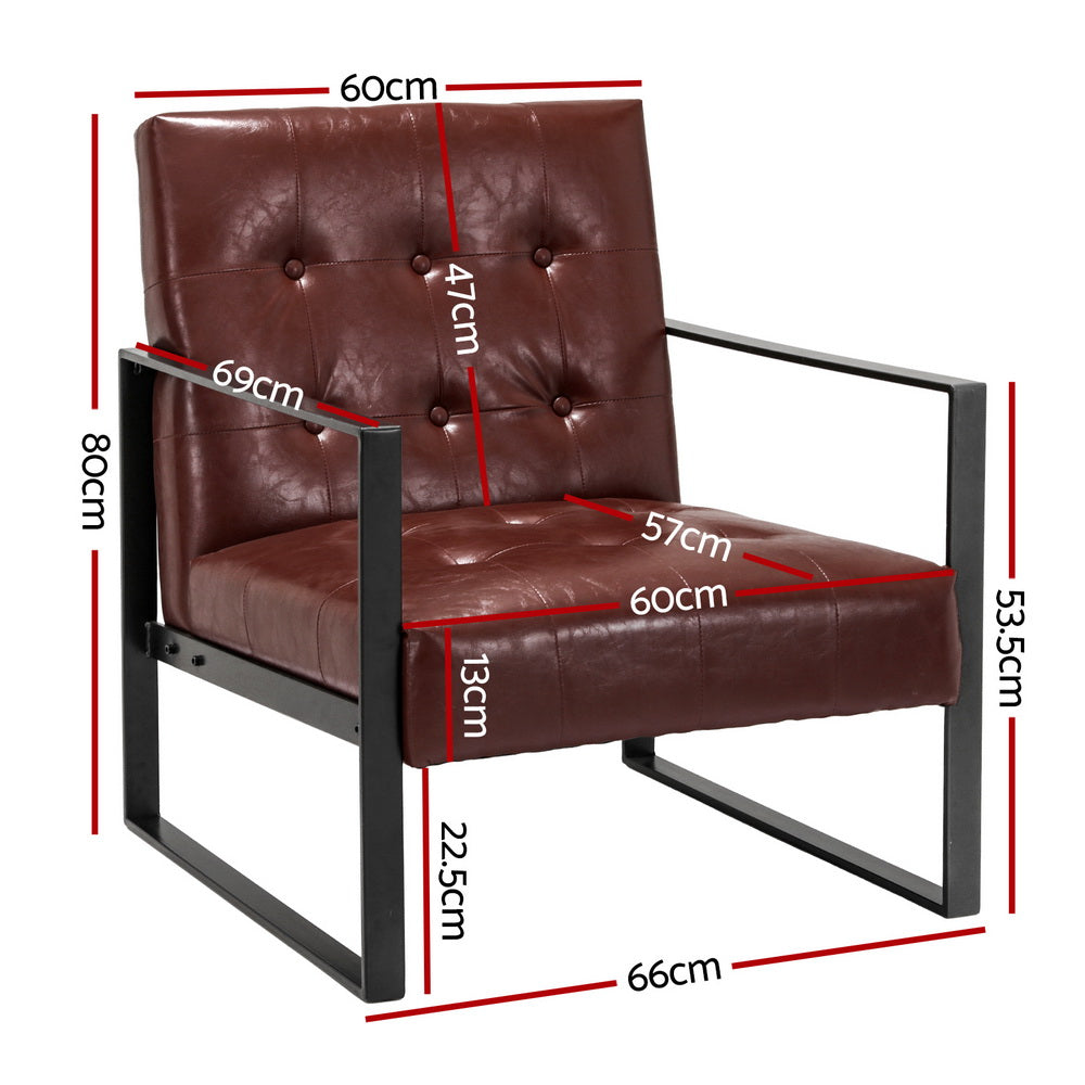 Marlook Armchair Lounge Chair Accent Chairs PU Leather Sofa Brown Metal Frame