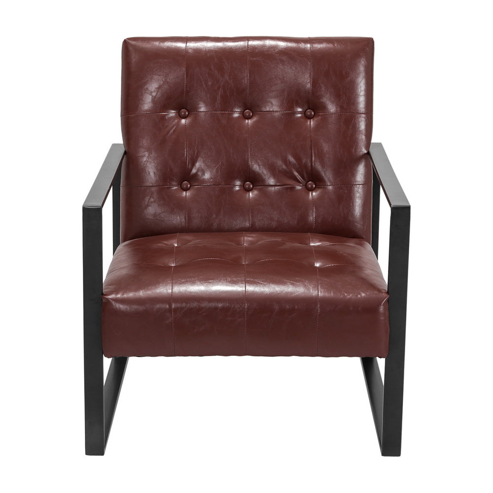 Marlook Armchair Lounge Chair Accent Chairs PU Leather Sofa Brown Metal Frame
