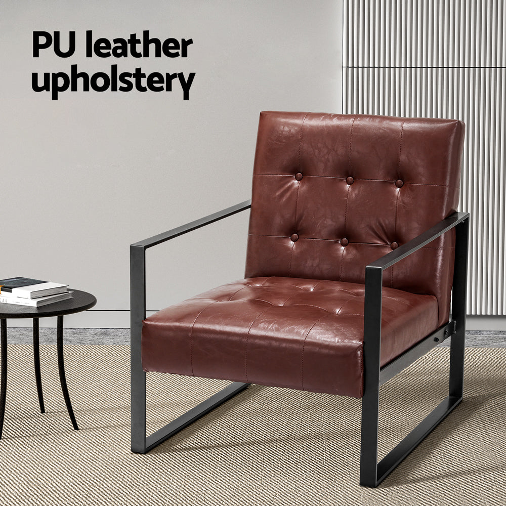 Marlook Armchair Lounge Chair Accent Chairs PU Leather Sofa Brown Metal Frame