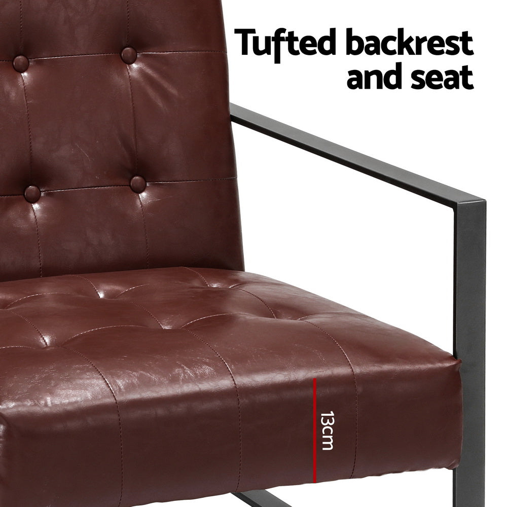 Marlook Armchair Lounge Chair Accent Chairs PU Leather Sofa Brown Metal Frame