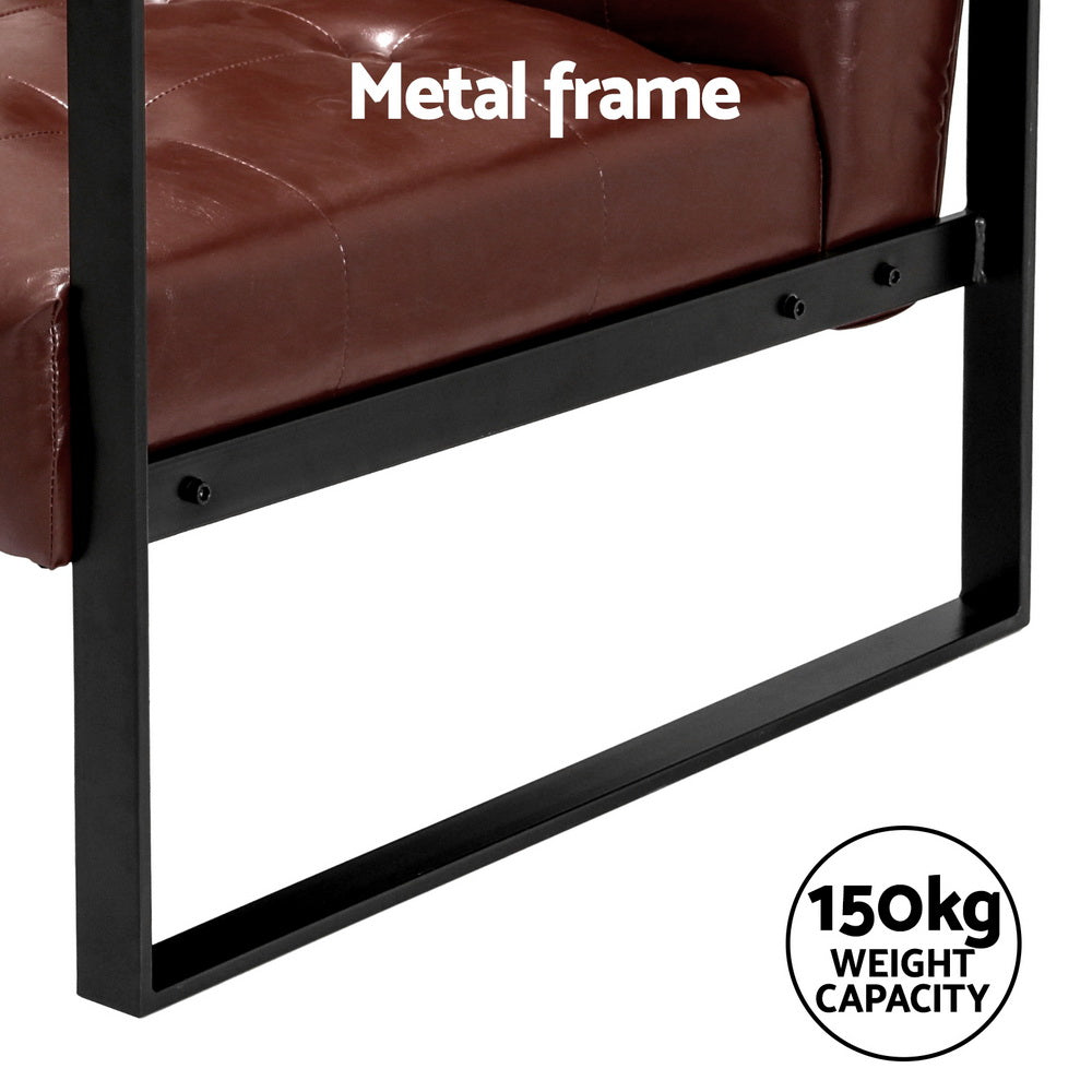 Marlook Armchair Lounge Chair Accent Chairs PU Leather Sofa Brown Metal Frame