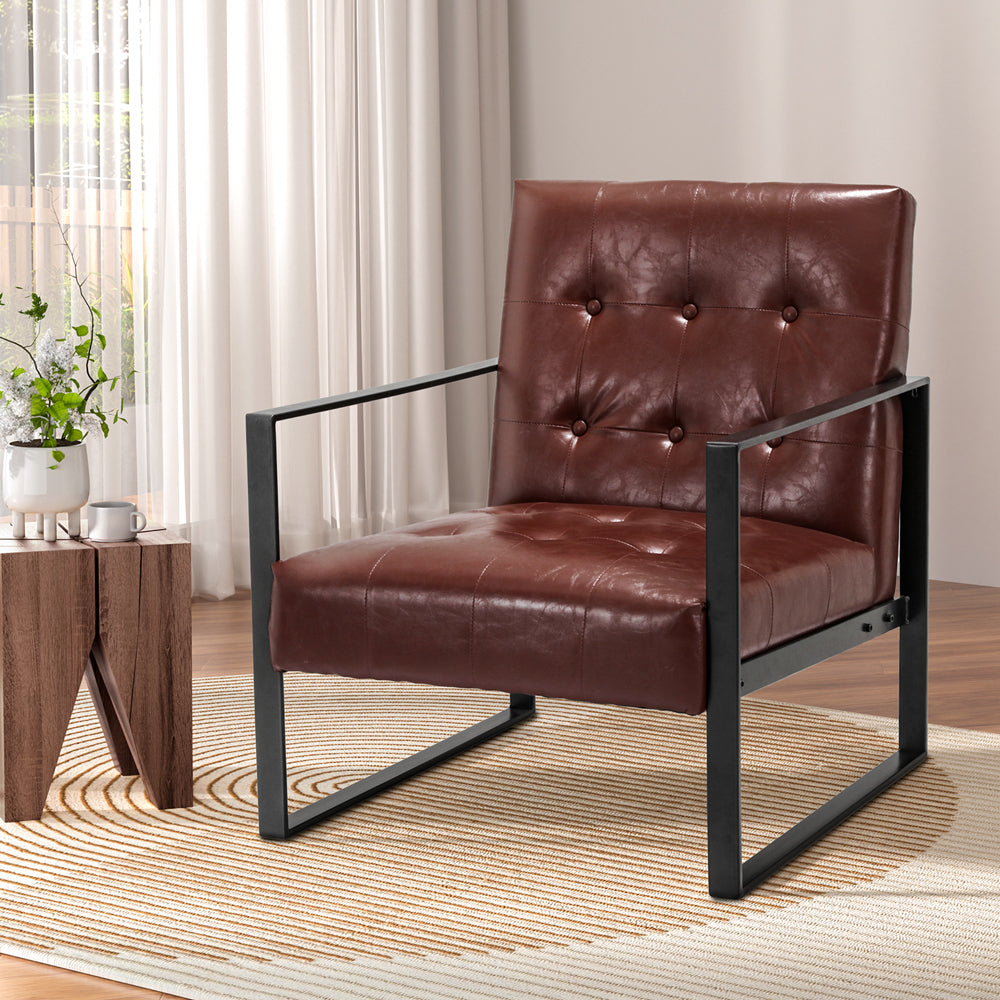 Marlook Armchair Lounge Chair Accent Chairs PU Leather Sofa Brown Metal Frame