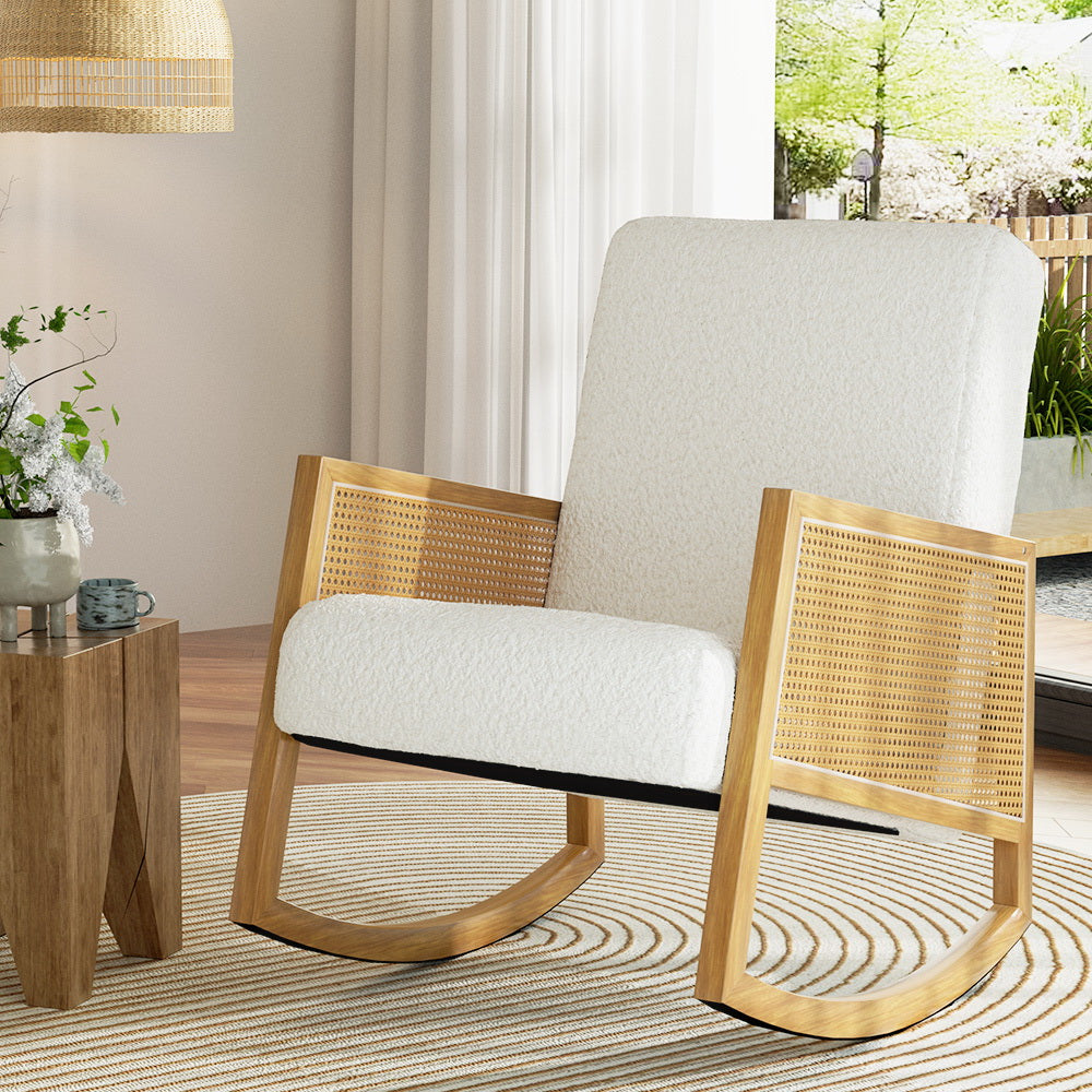 Marlook Armchair Rocking Chair Boucle Rattan White