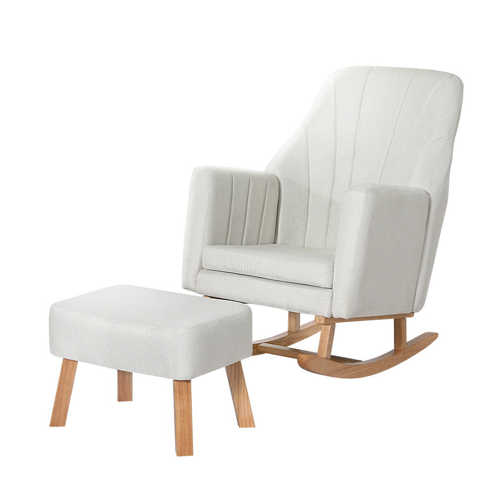Marlook Rocking Chair Armchair Linen Fabric Beige Jonah