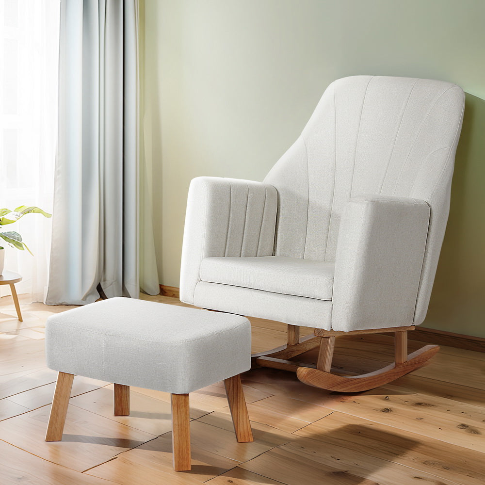 Marlook Rocking Chair Armchair Linen Fabric Beige Jonah