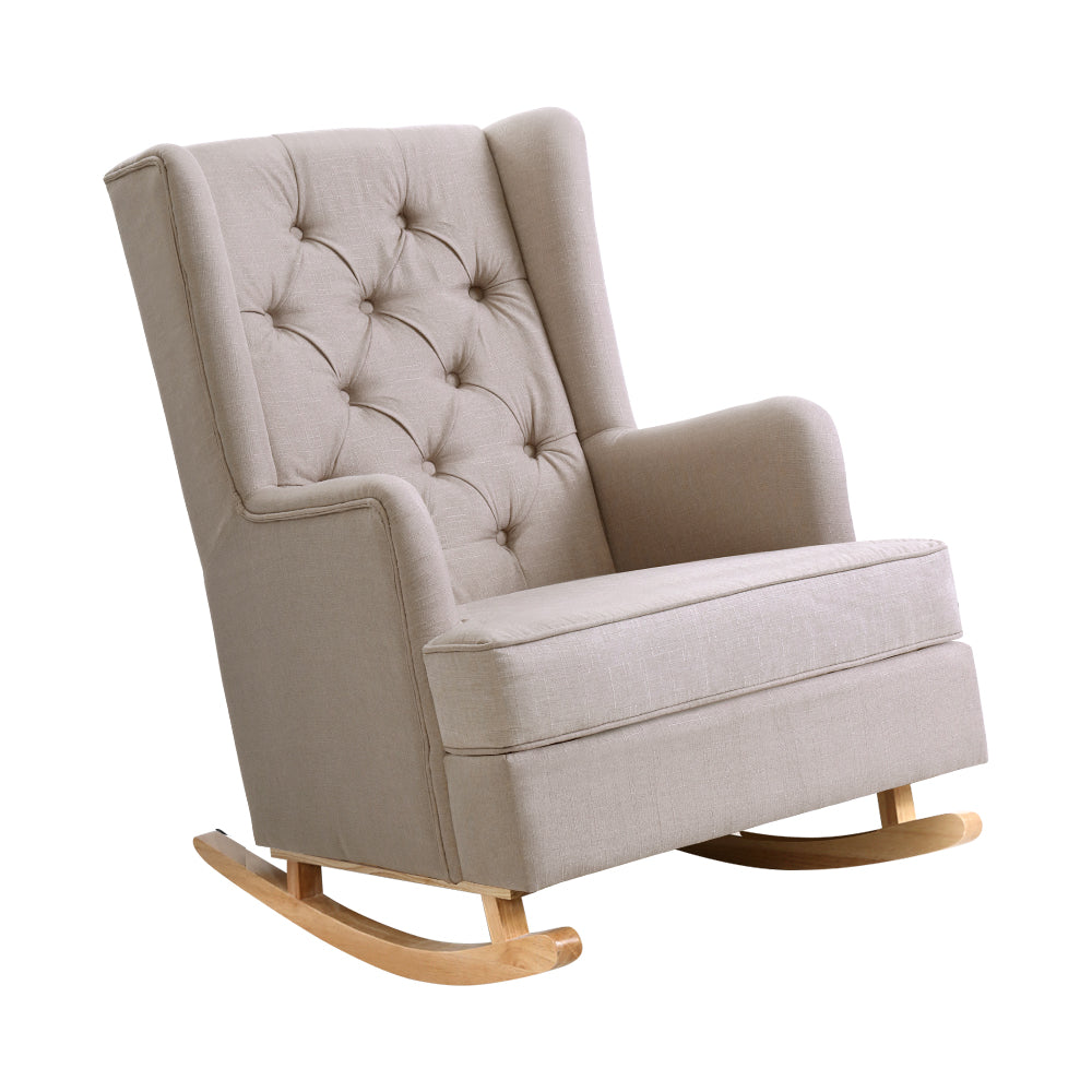 Marlook Rocking Chair Armchair Linen Fabric Beige Gaia