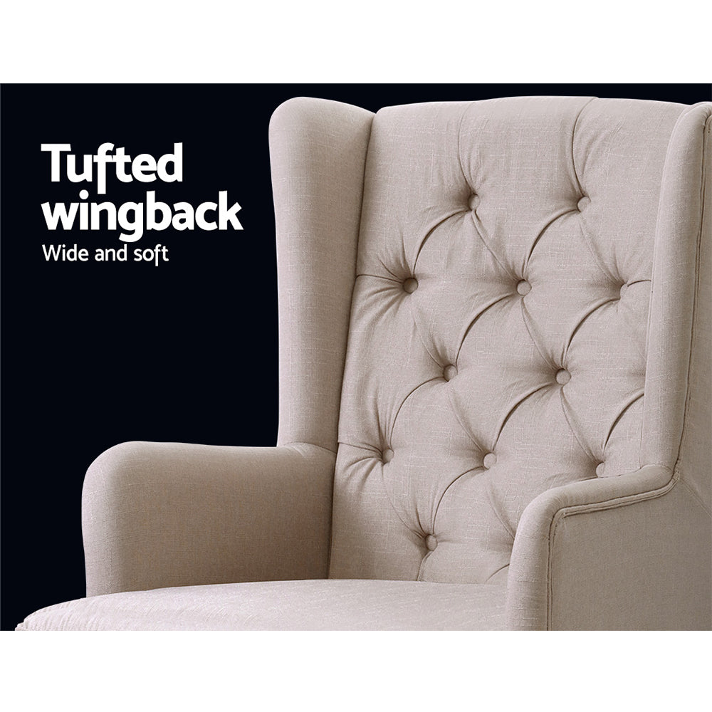 Marlook Rocking Chair Armchair Linen Fabric Beige Gaia