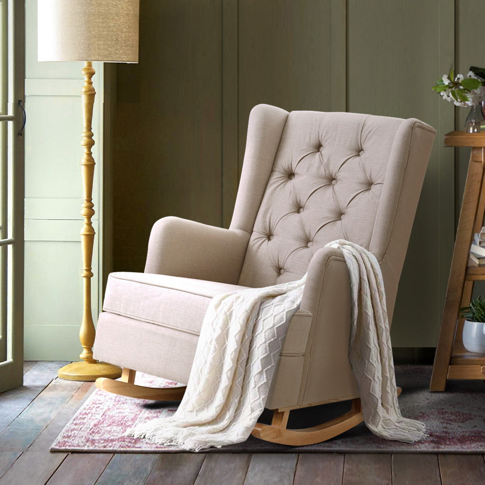 Marlook Rocking Chair Armchair Linen Fabric Beige Gaia