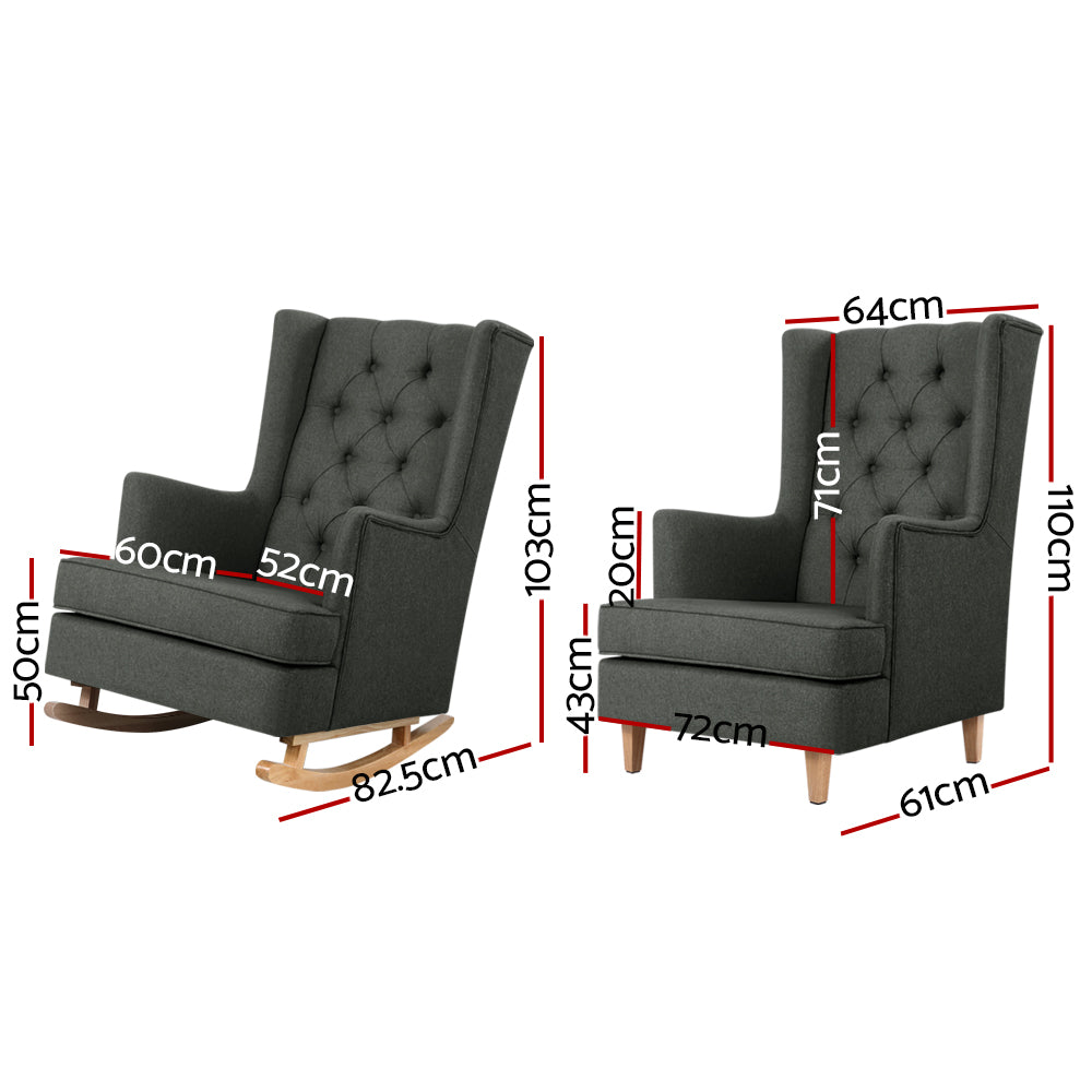 Marlook Rocking Chair Armchair Linen Fabric Charcoal Gaia