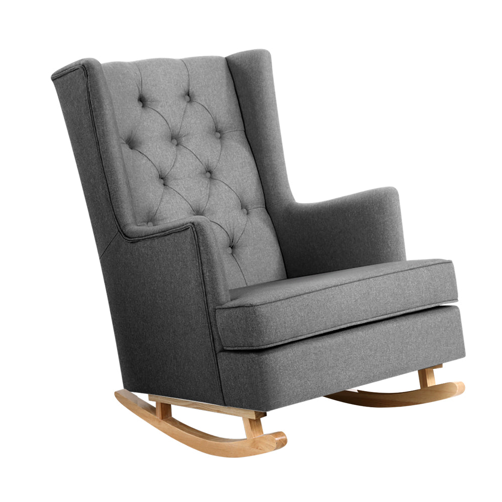 Marlook Rocking Chair Armchair Linen Fabric Grey Gaia
