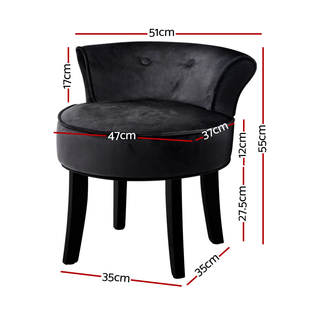 Marlook Vanity Stool Velvet Black Abella