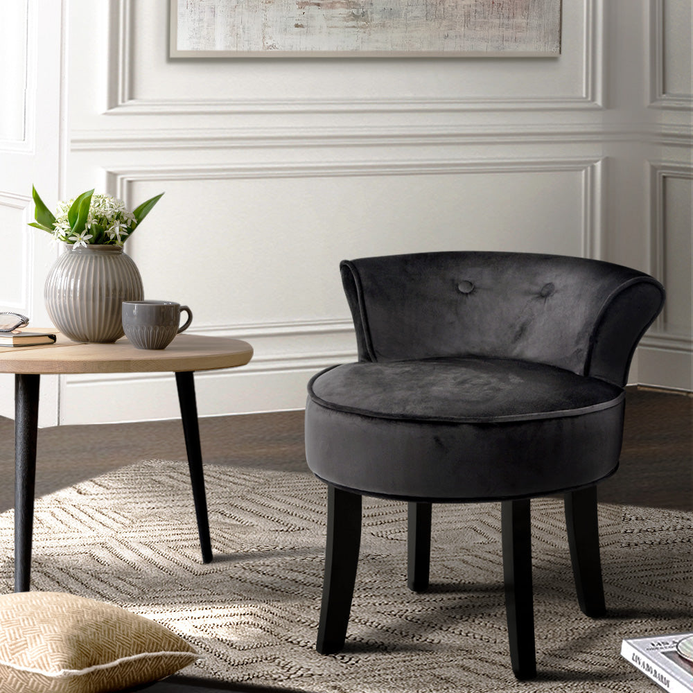 Marlook Vanity Stool Velvet Black Abella