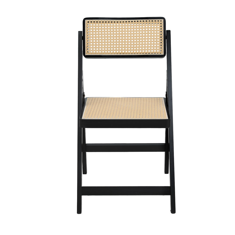 Marlook Dining Chair Wooden Rattan Foldable Black