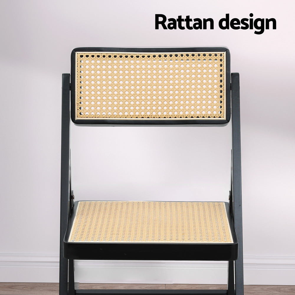 Marlook Dining Chair Wooden Rattan Foldable Black