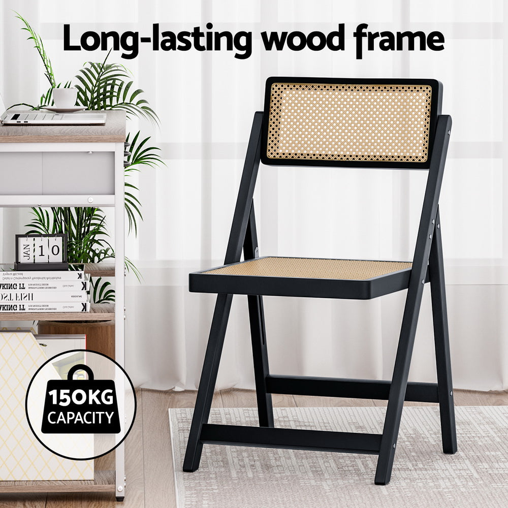 Marlook Dining Chair Wooden Rattan Foldable Black