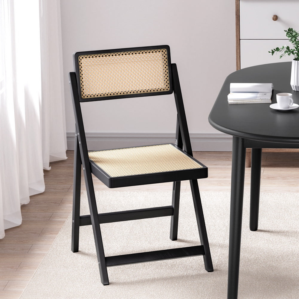 Marlook Dining Chair Wooden Rattan Foldable Black