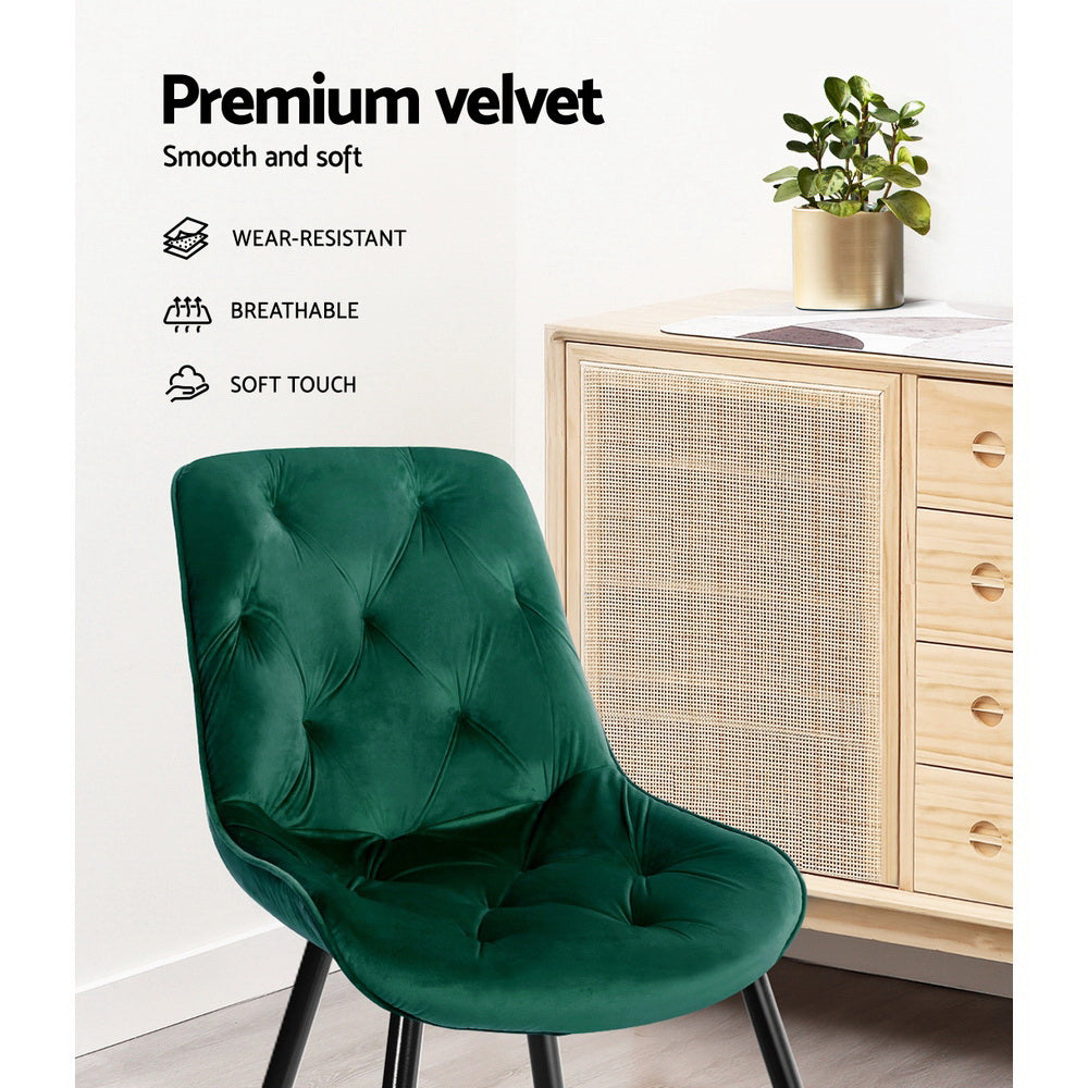 Marlook Dining Chairs Set of 2 Velvet Diamond Tufted Green