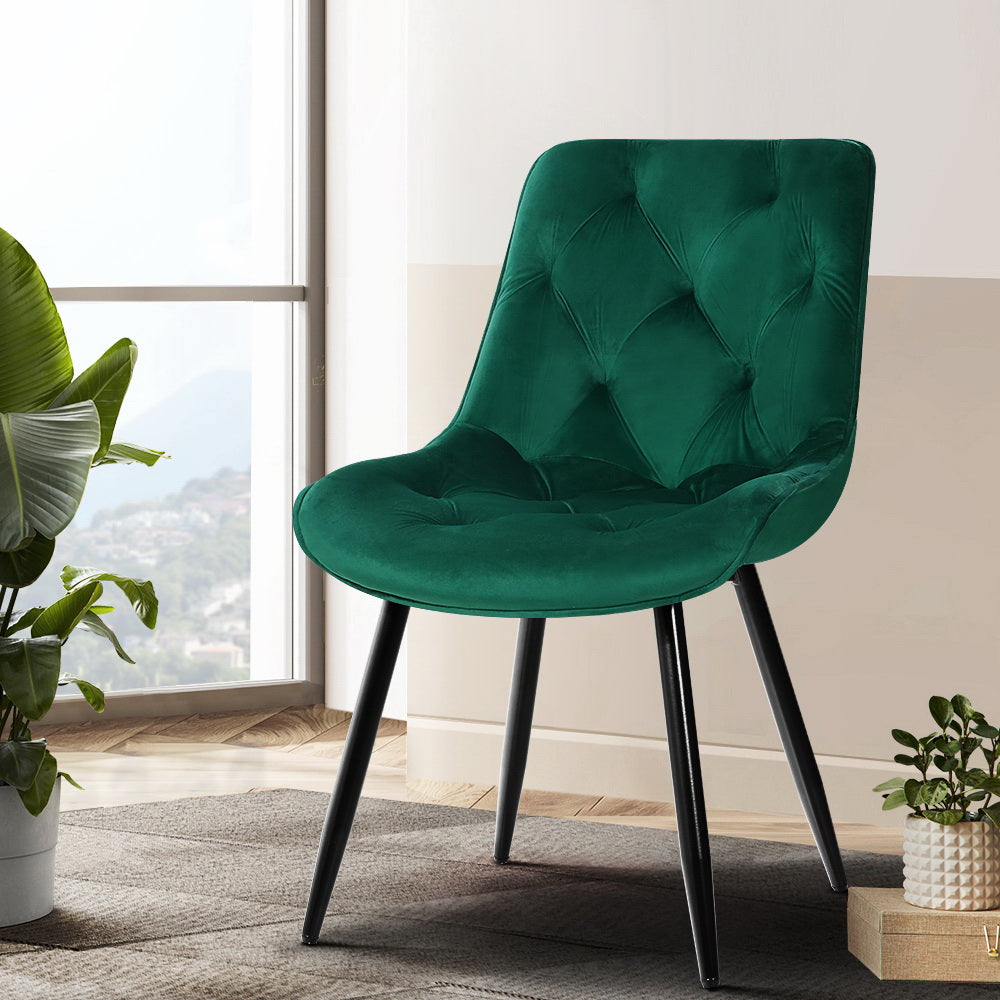 Marlook Dining Chairs Set of 2 Velvet Diamond Tufted Green