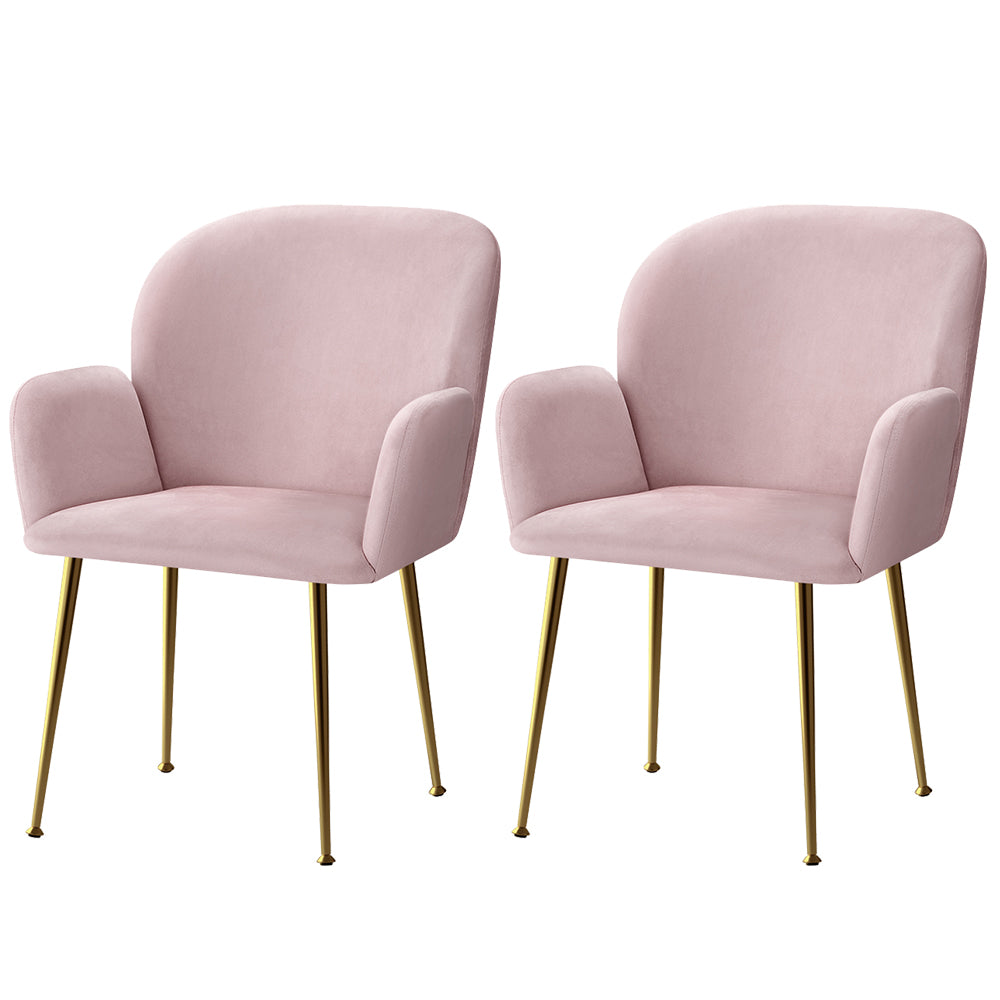 Marlook Dining Chairs Set of 2 Velvet Armchair Pink