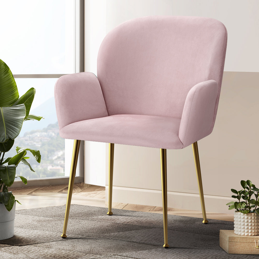 Marlook Dining Chairs Set of 2 Velvet Armchair Pink