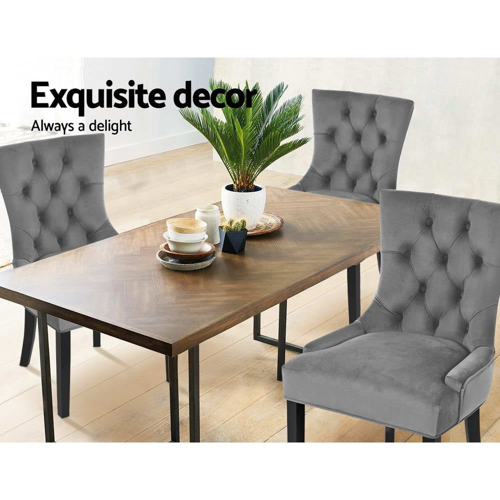 Marlook Dining Chairs Set of 2 Velvet French Provincial Grey