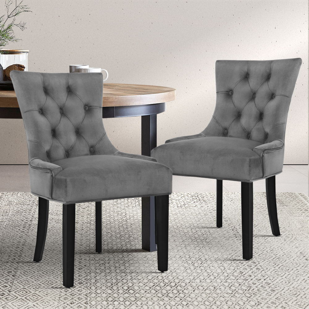 Marlook Dining Chairs Set of 2 Velvet French Provincial Grey