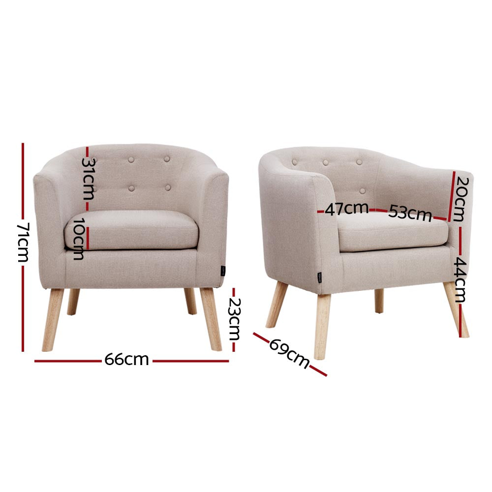 Marlook ADORA Armchair Tub Chair Single Accent Armchairs Sofa Lounge Fabric Beige