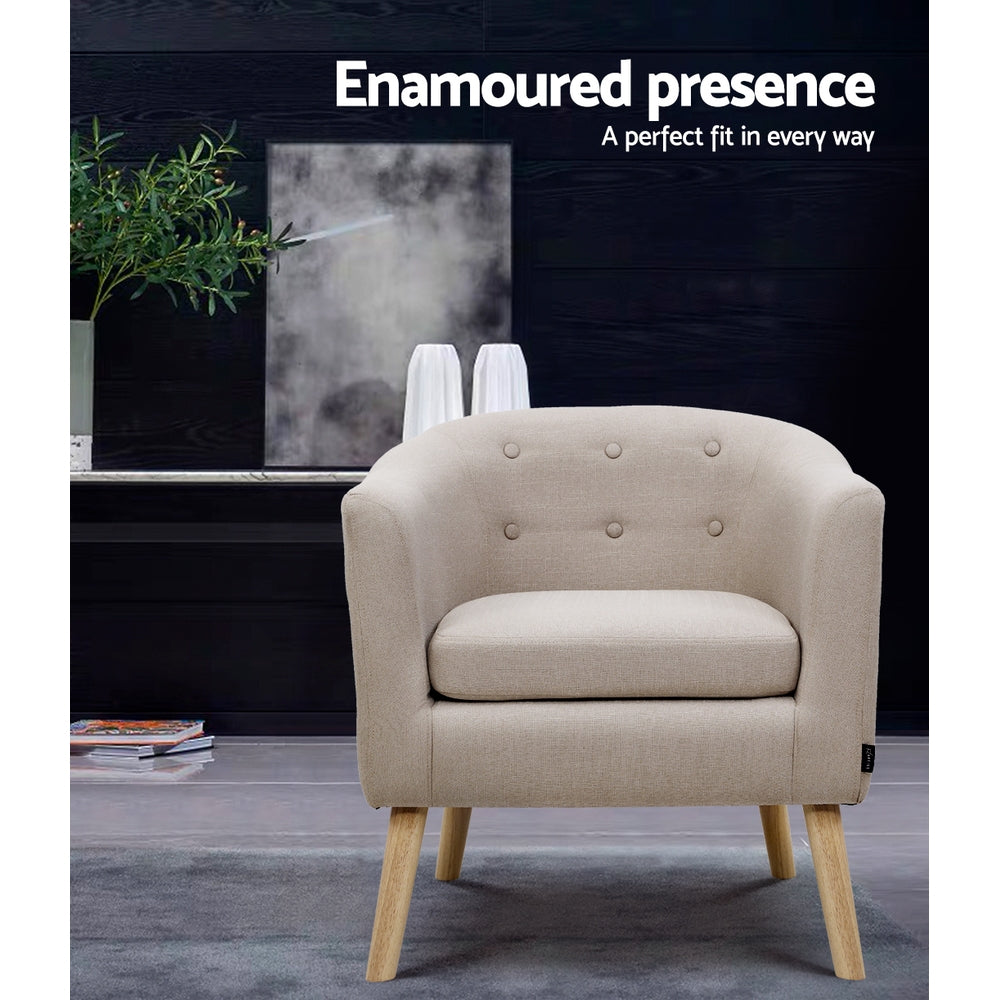 Marlook ADORA Armchair Tub Chair Single Accent Armchairs Sofa Lounge Fabric Beige