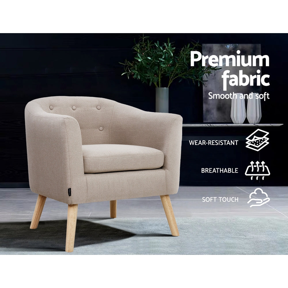 Marlook ADORA Armchair Tub Chair Single Accent Armchairs Sofa Lounge Fabric Beige