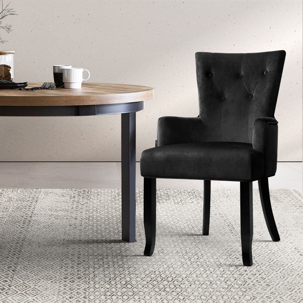Marlook Dining Chair Velvet French Provincial Armchair Black
