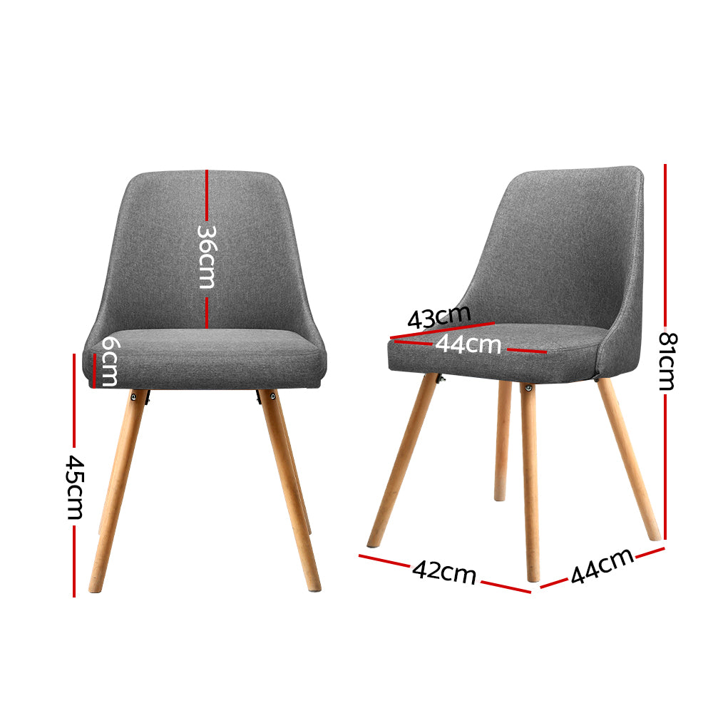 Marlook Dining Chairs Set of 2 Fabric Wooden Grey