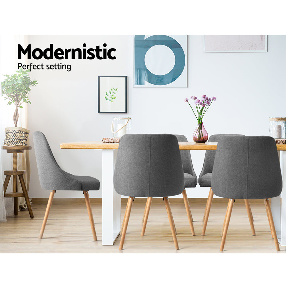 Marlook Dining Chairs Set of 2 Fabric Wooden Grey
