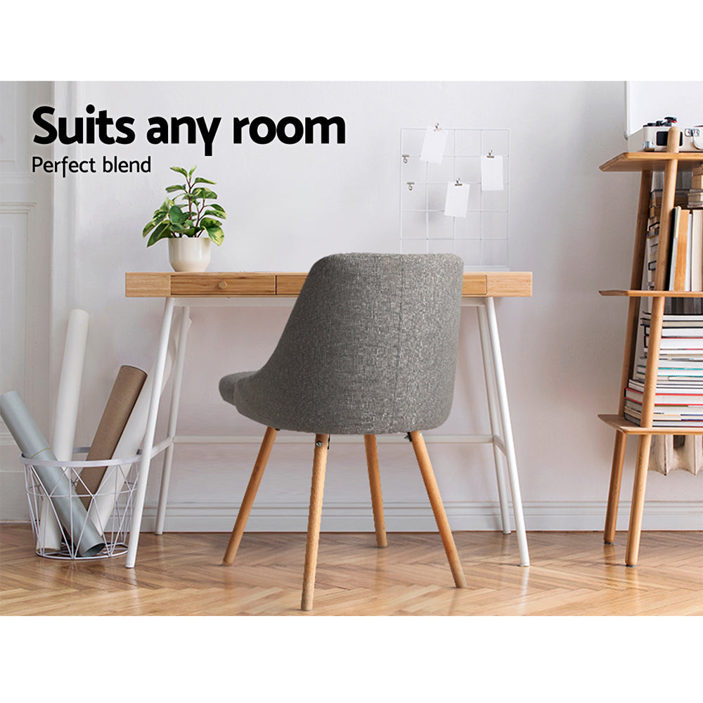 Marlook Dining Chairs Set of 2 Fabric Wooden Grey