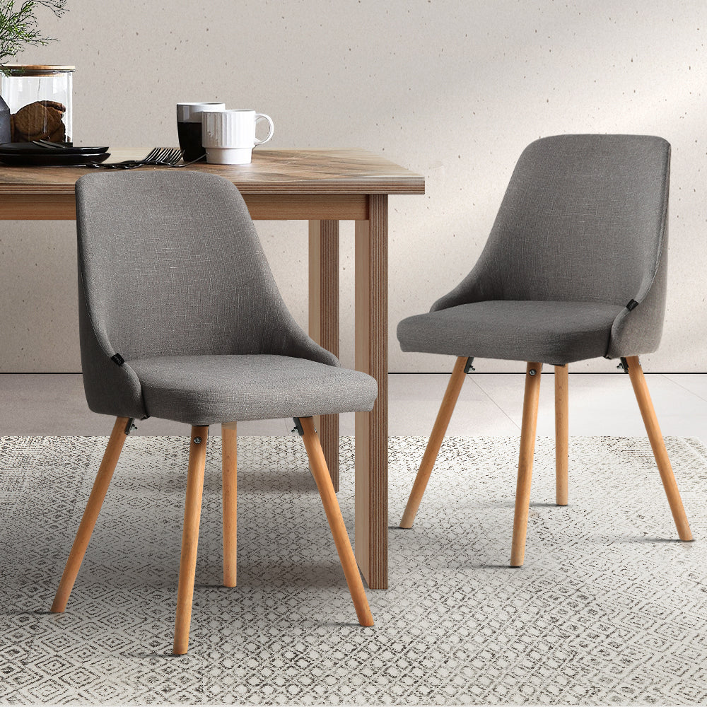Marlook Dining Chairs Set of 2 Fabric Wooden Grey