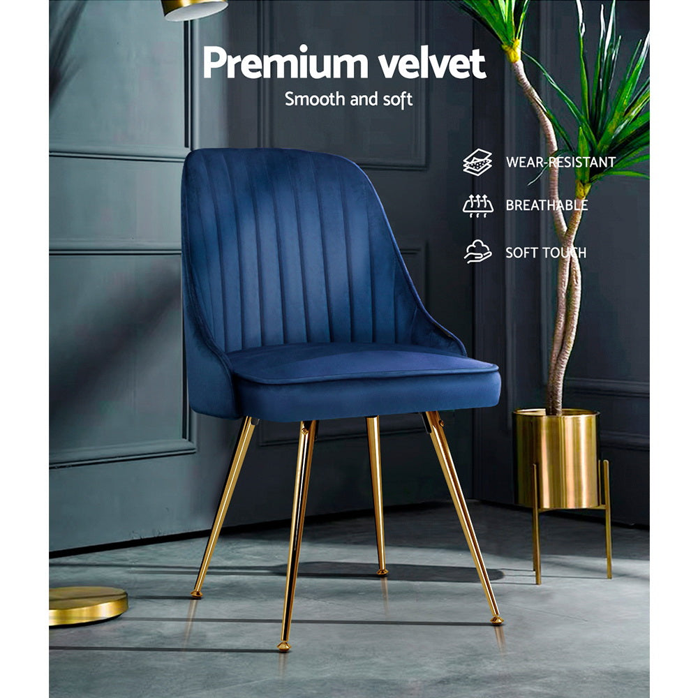 Marlook Dining Chairs Set of 2 Velvet Channel Tufted Blue