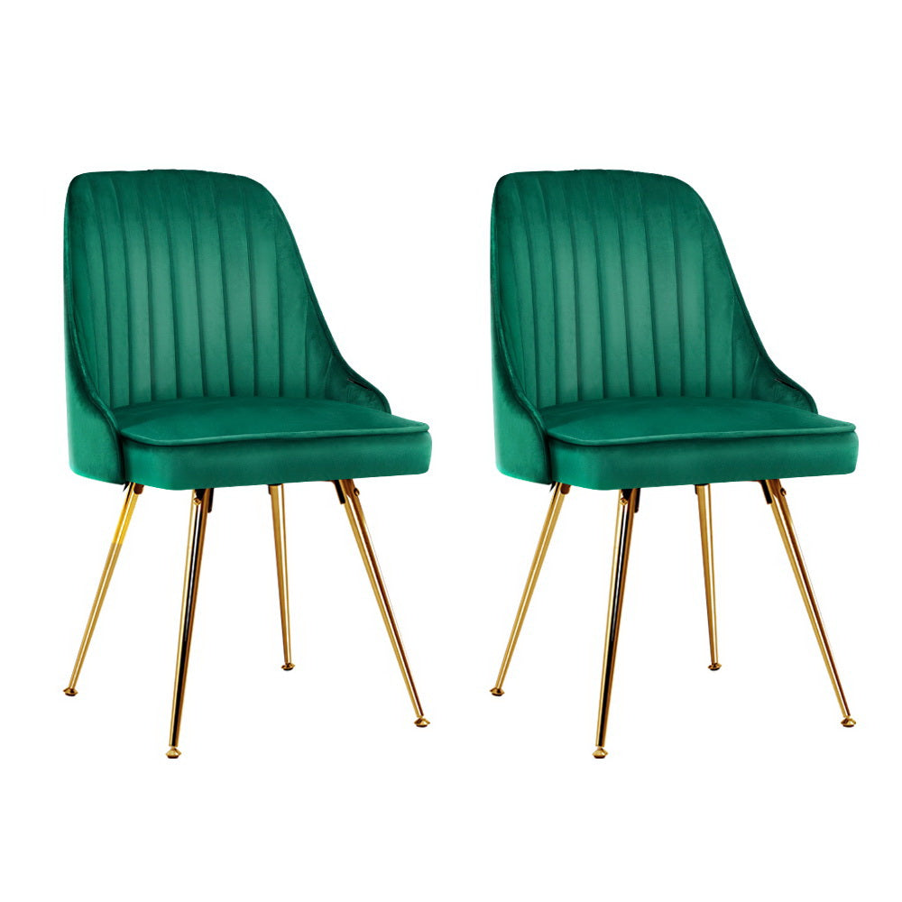 Marlook Dining Chairs Set of 2 Velvet Channel Tufted Green